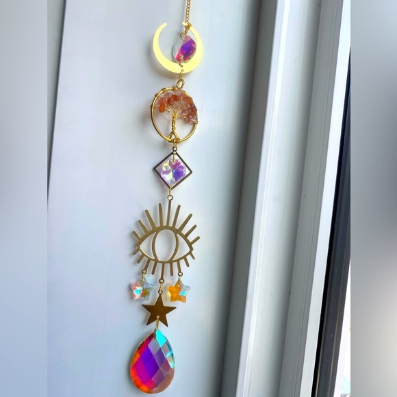 Other - 🟣2 for $25🟣 gold toned sun catcher with red/orange stone tree